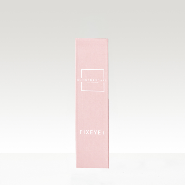 Caja rosa del dispositivo FixEye+ de SOOK Skincare sobre fondo neutro.