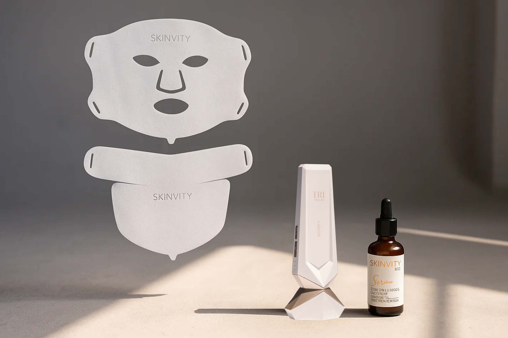 SE MUESTRA MASCARA FACIAL LED, TRIPOLLAR AURA Y SERUM